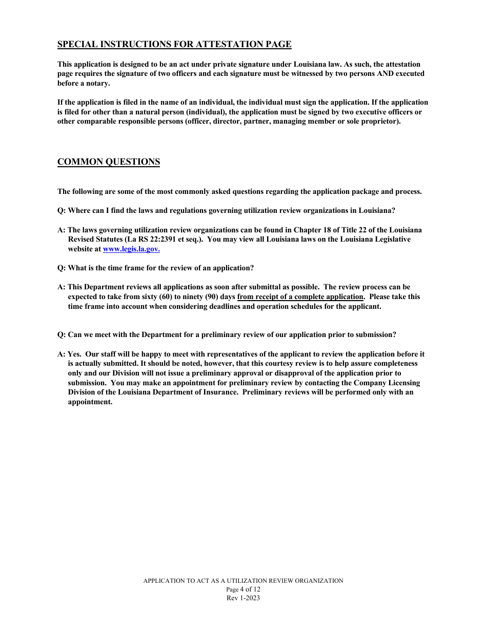 Application to Act as a Utilization Review Organization in the State of Louisiana - Louisiana, Page 4