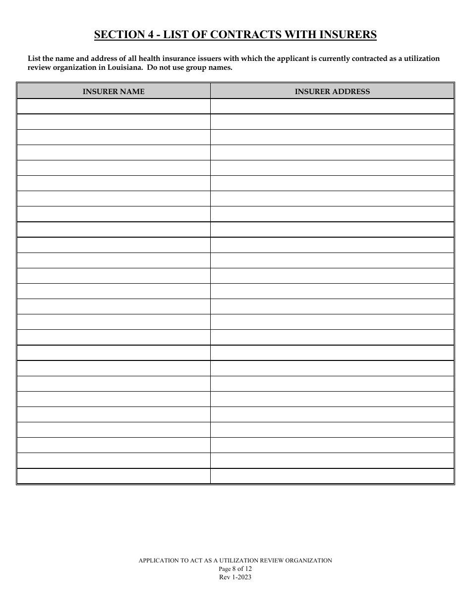 Application to Act as a Utilization Review Organization in the State of Louisiana - Louisiana, Page 8