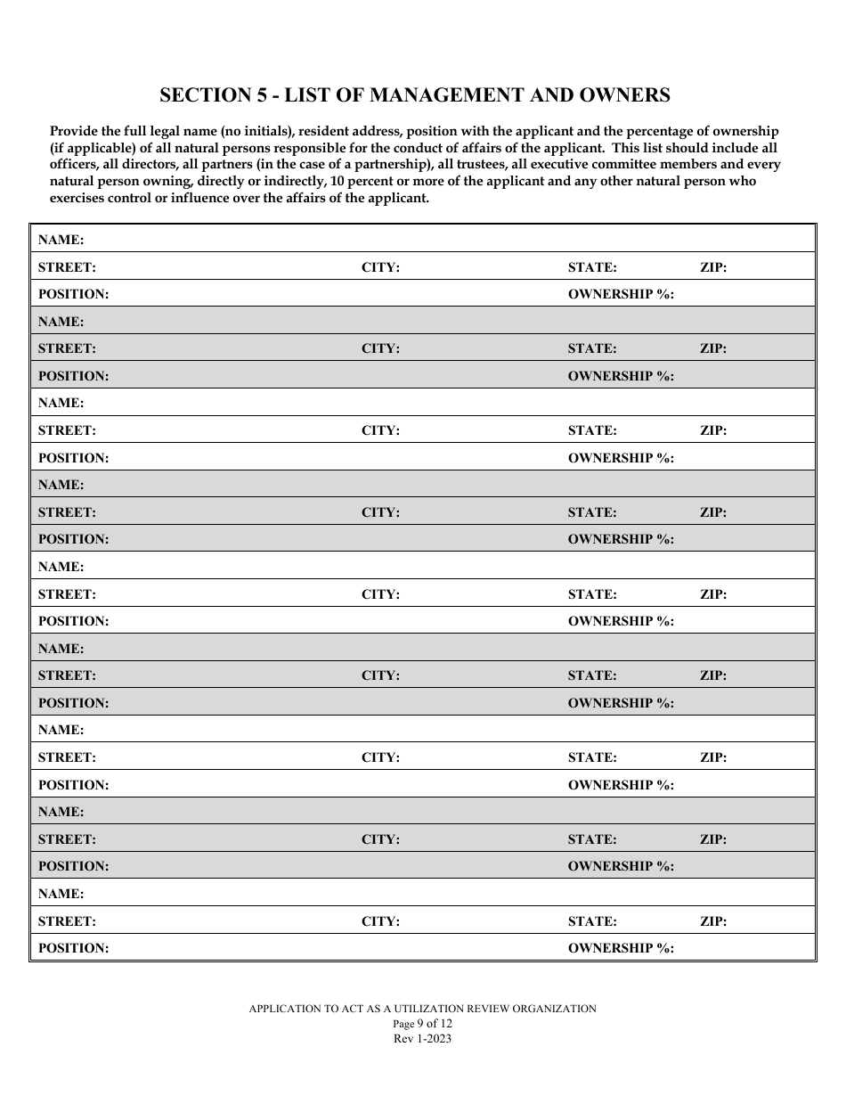 Application to Act as a Utilization Review Organization in the State of Louisiana - Louisiana, Page 9