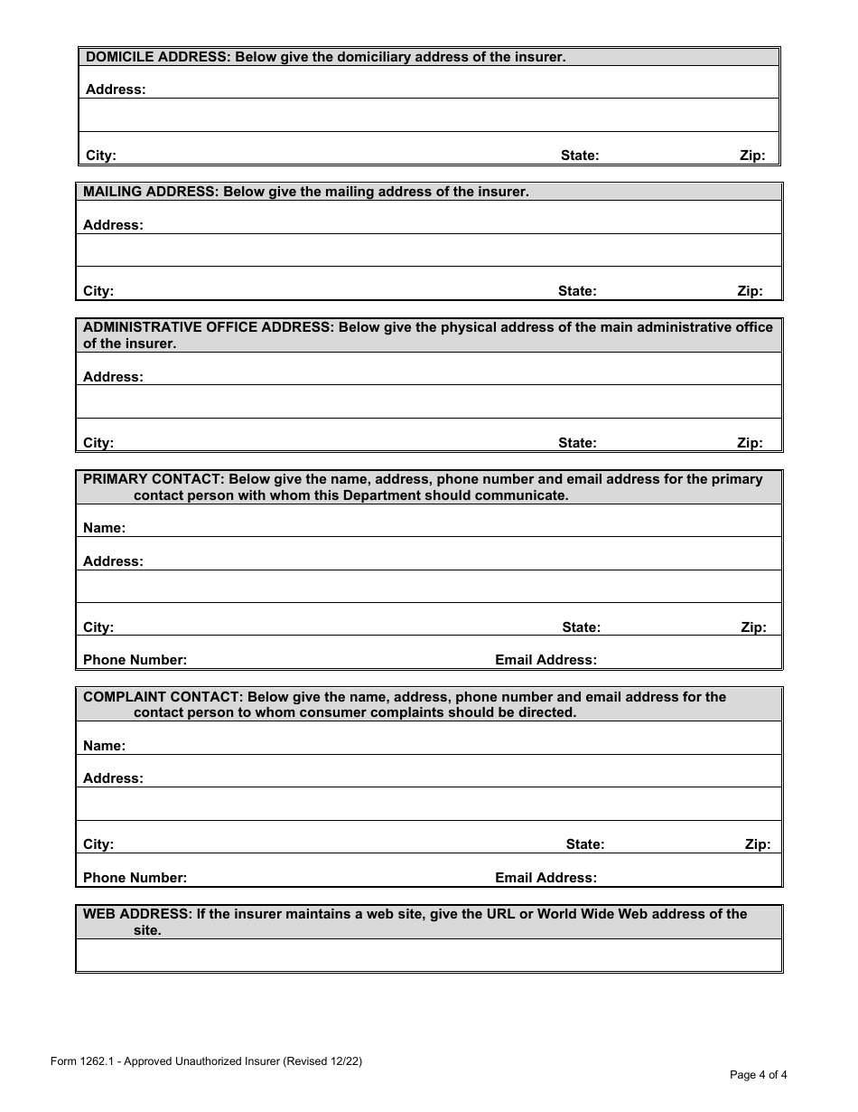 Form 1262.1 Approved Unauthorized Insurer Producer Production Report - Foreign - Louisiana, Page 4