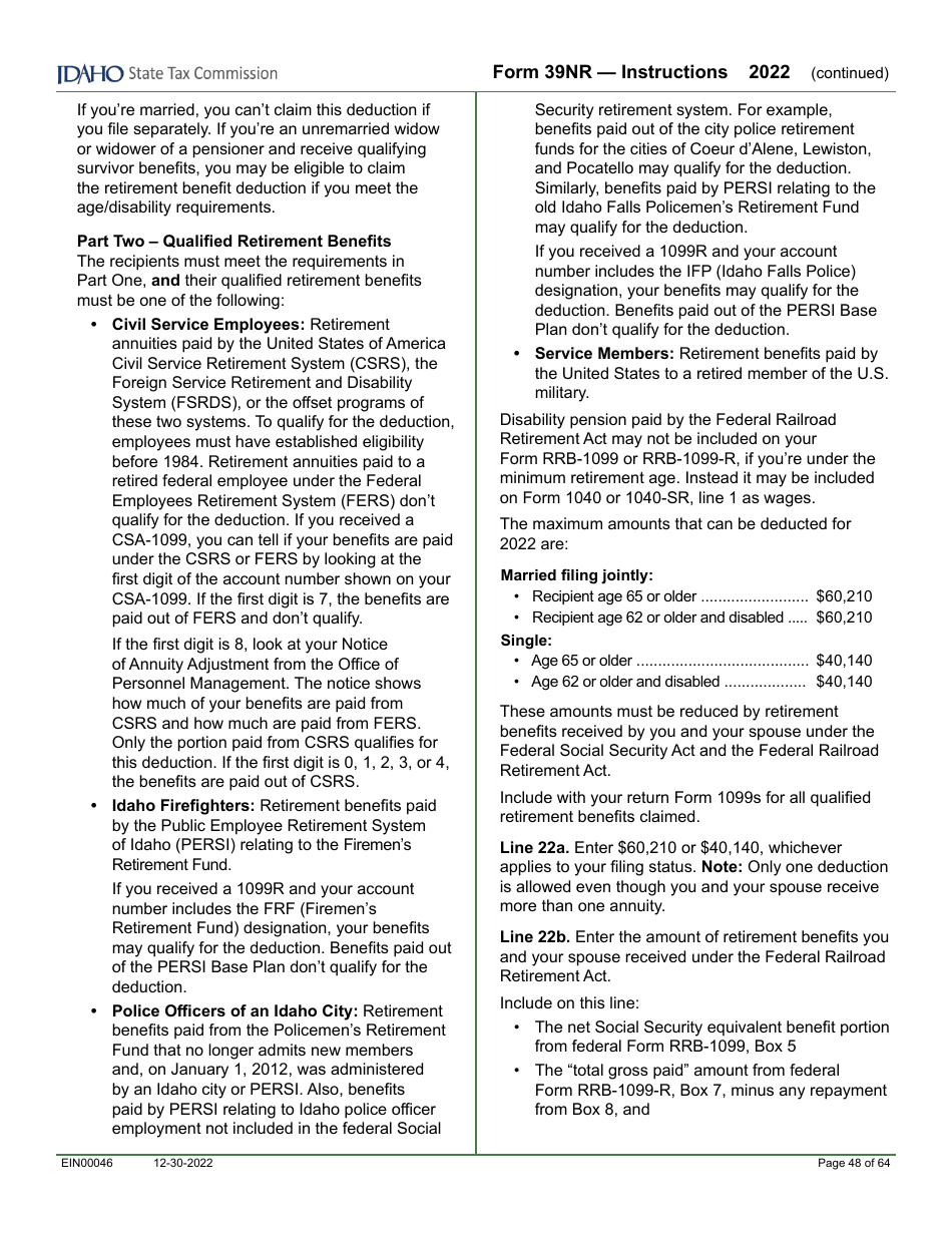 Form 39NR (EFO00087) Part-Year Resident and Nonresident Supplemental Schedule - Idaho, Page 11