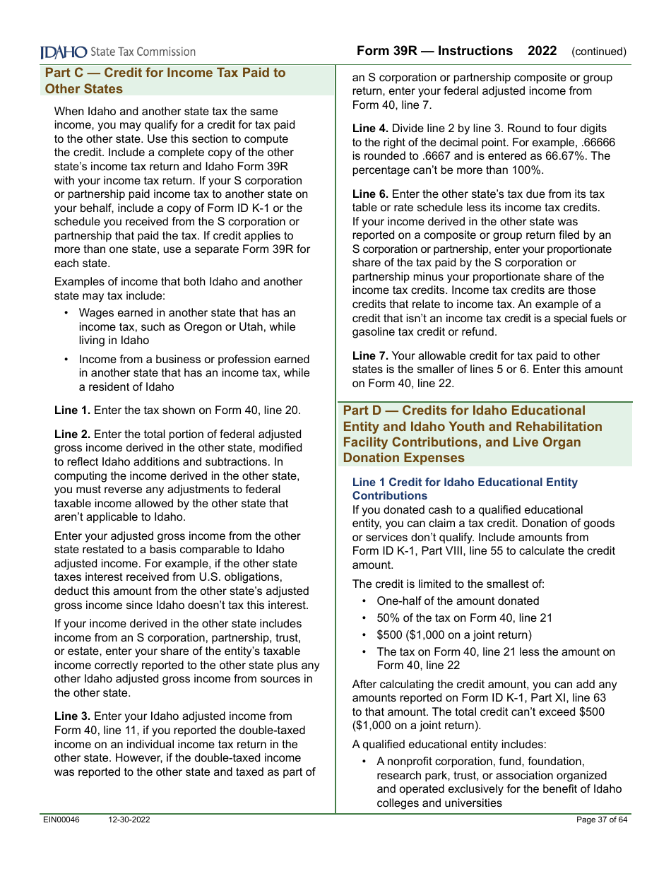 Form 39R (EFO00088) Resident Supplemental Schedule - Idaho, Page 13
