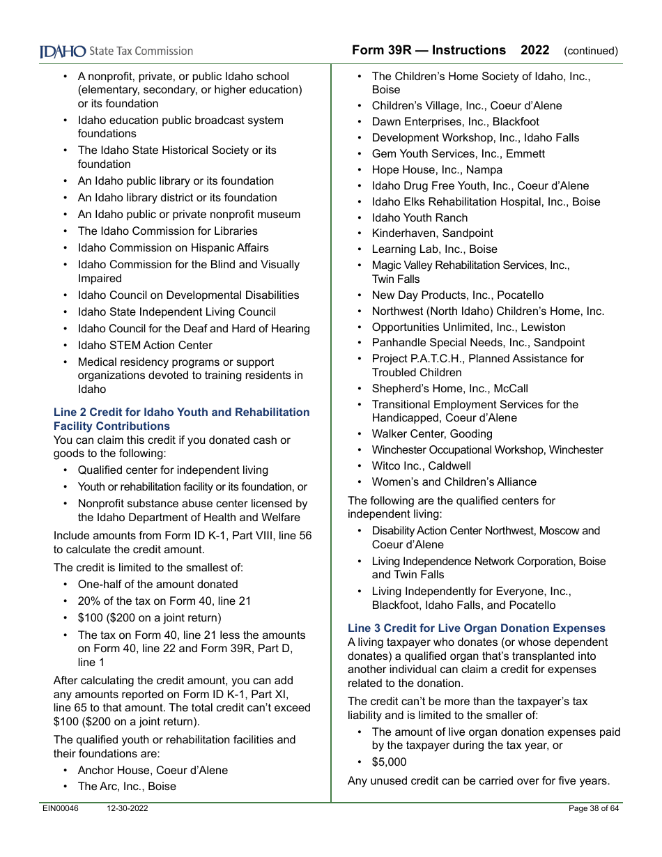 Form 39R (EFO00088) Resident Supplemental Schedule - Idaho, Page 14