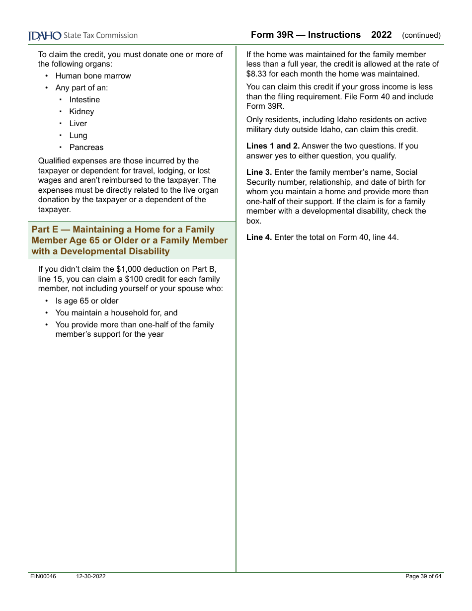 Form 39R (EFO00088) Resident Supplemental Schedule - Idaho, Page 15