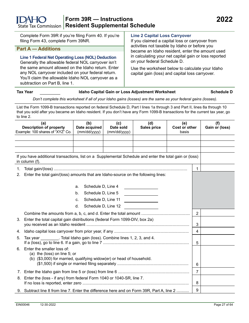 Form 39R (EFO00088) Resident Supplemental Schedule - Idaho, Page 3