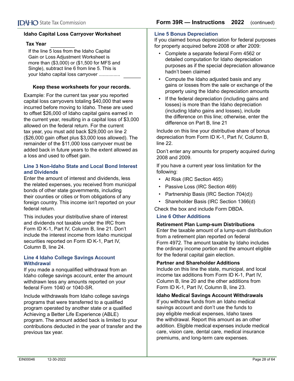 Form 39R (EFO00088) Resident Supplemental Schedule - Idaho, Page 4