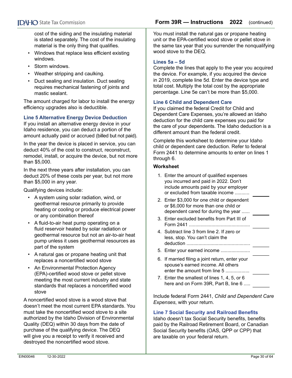 Form 39R (EFO00088) Resident Supplemental Schedule - Idaho, Page 6
