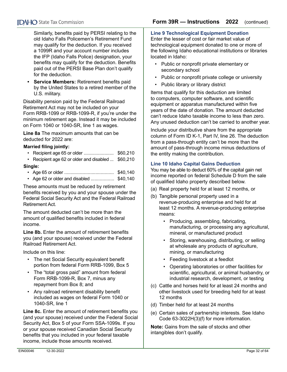 Form 39R (EFO00088) Resident Supplemental Schedule - Idaho, Page 8