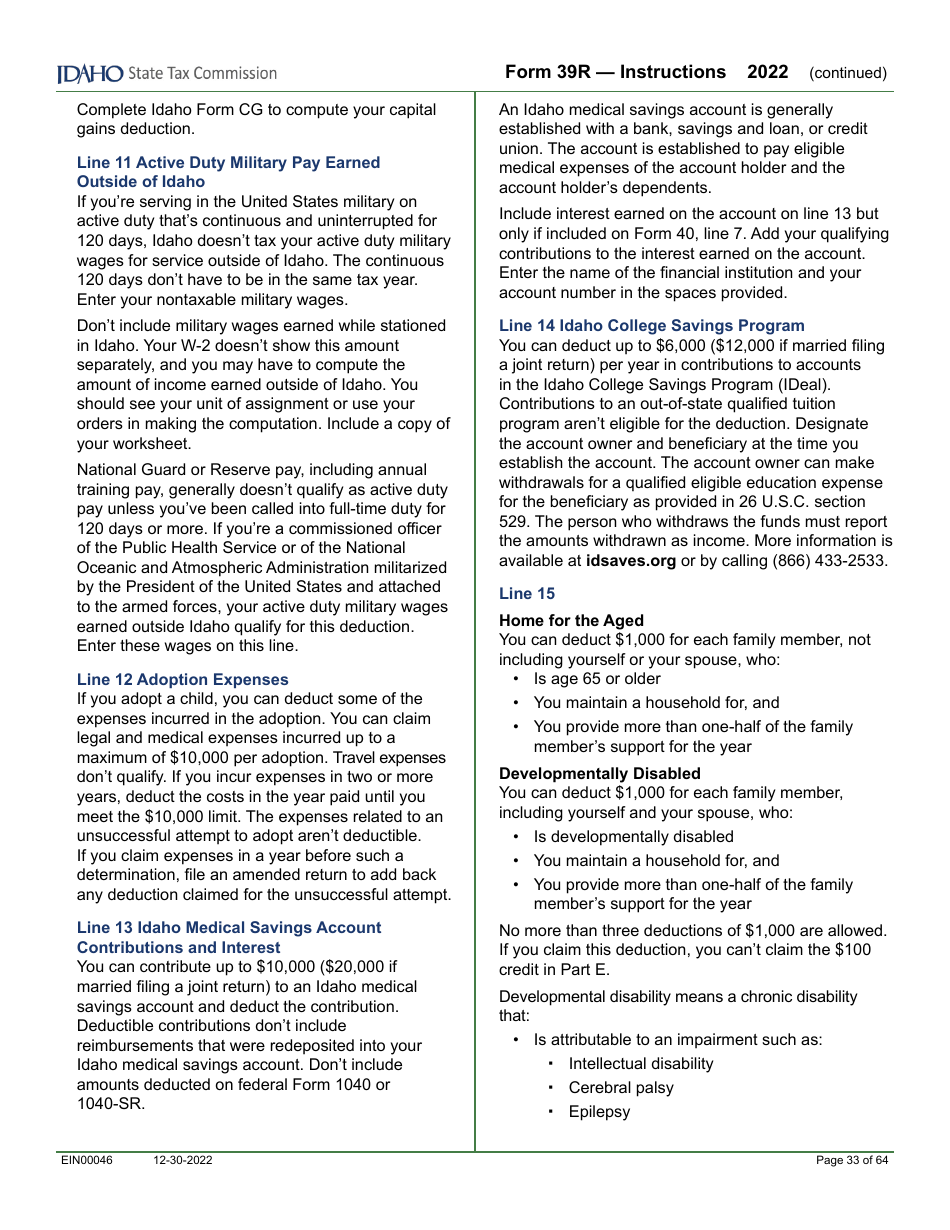 Form 39R (EFO00088) Resident Supplemental Schedule - Idaho, Page 9