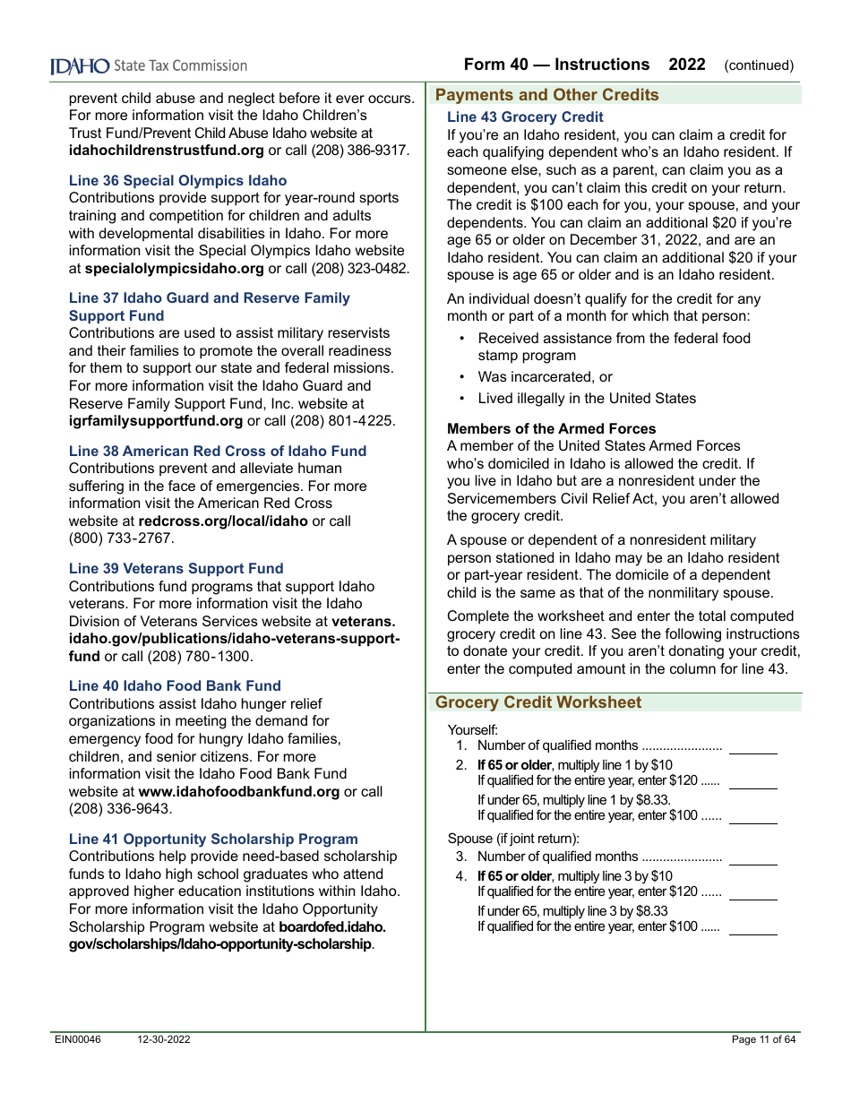 Form 40 (EFO00089) Individual Income Tax Return - Idaho, Page 7