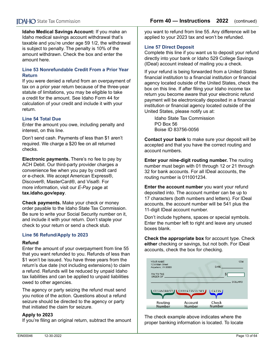 Form 40 (EFO00089) Individual Income Tax Return - Idaho, Page 9
