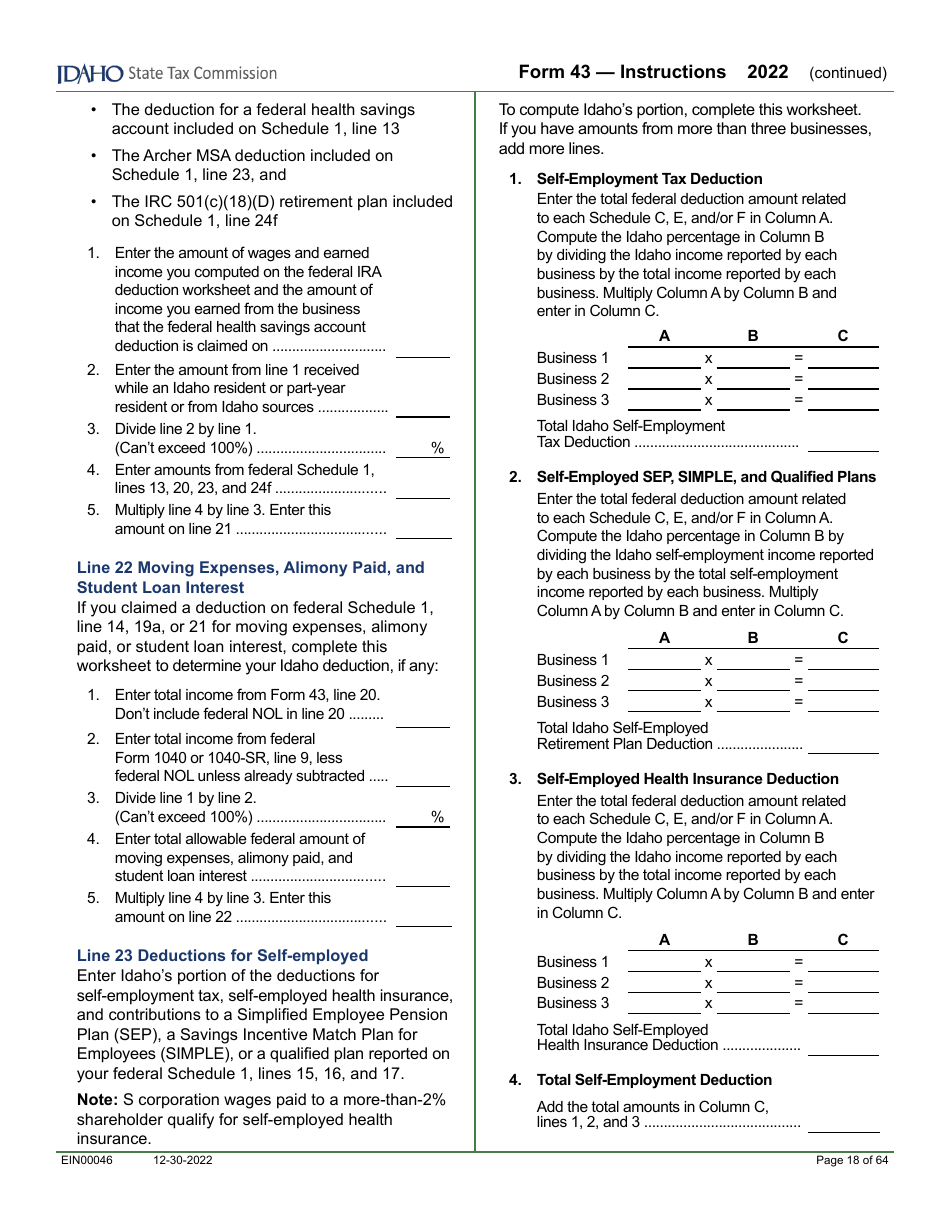 Form 43 (EFO00091) Part-Year Resident and Nonresident Income Tax Return - Idaho, Page 7
