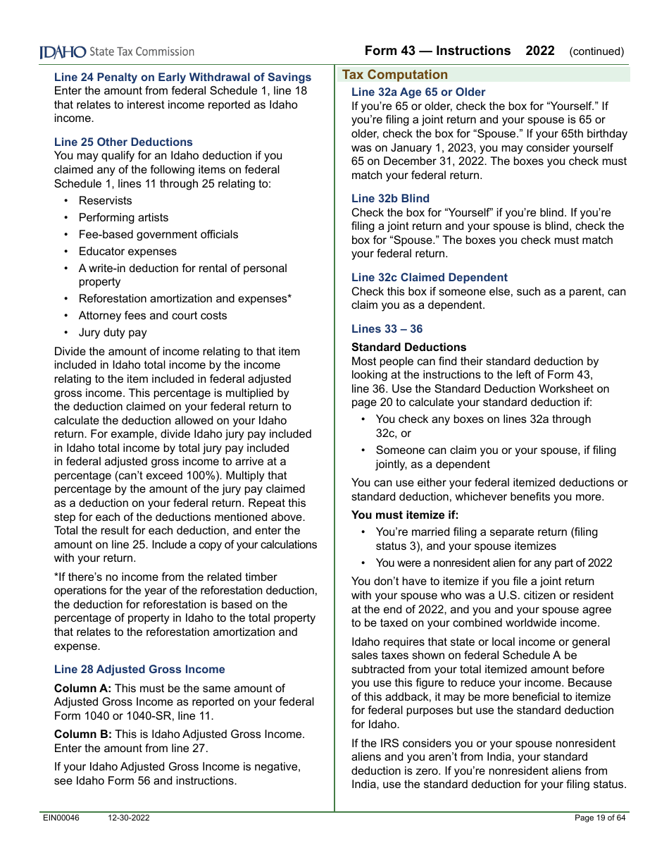 Form 43 (EFO00091) Part-Year Resident and Nonresident Income Tax Return - Idaho, Page 8