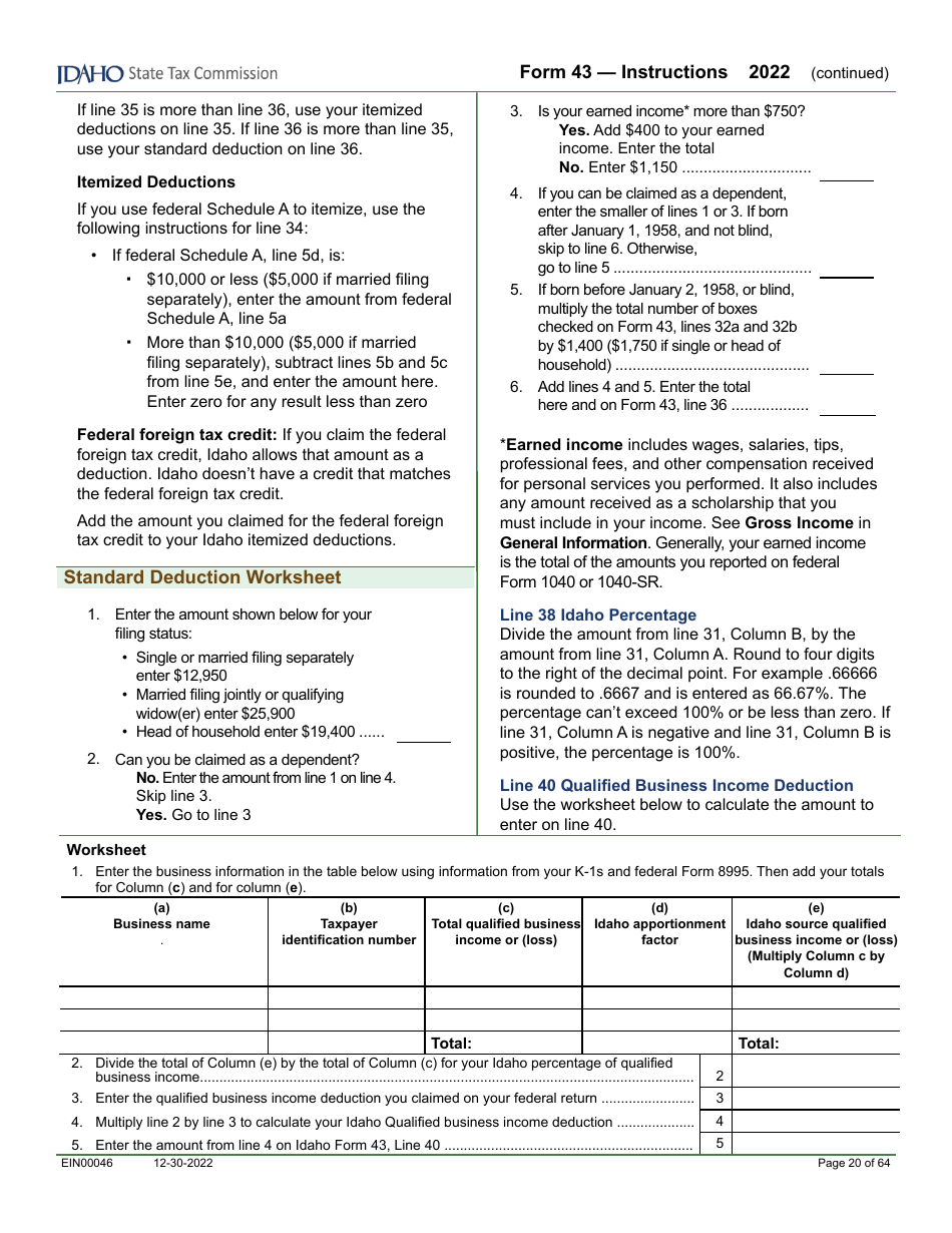 Form 43 (EFO00091) Part-Year Resident and Nonresident Income Tax Return - Idaho, Page 9