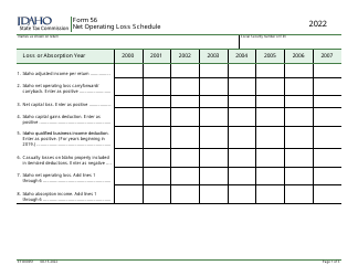 Form 56 (EFO00051) Net Operating Loss Schedule - Idaho