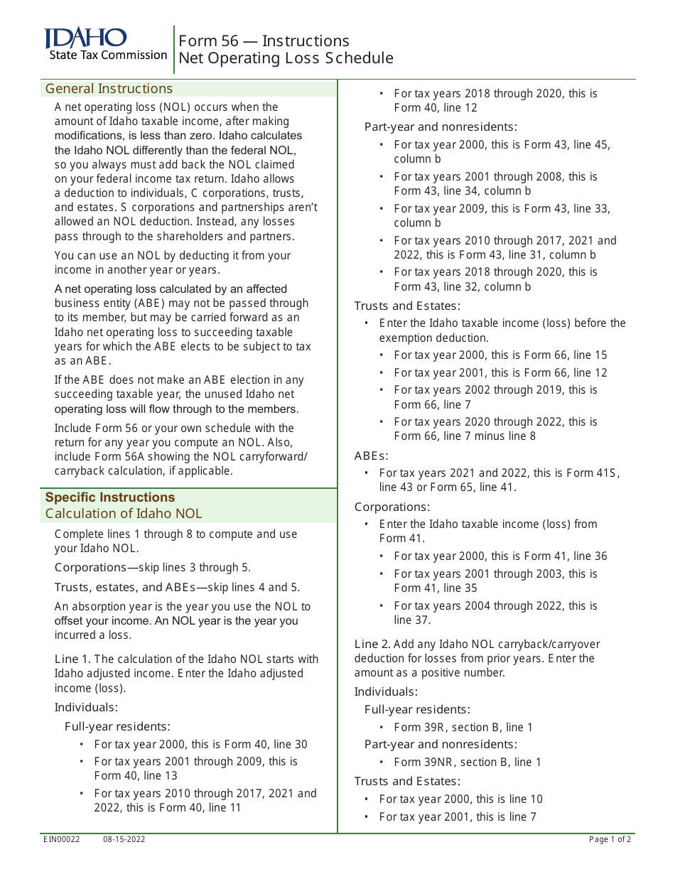 Form 56 (EFO00051) Net Operating Loss Schedule - Idaho, Page 4