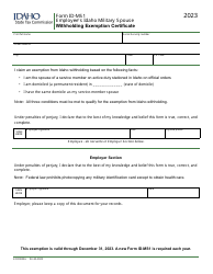 Document preview: Form ID-MS1 (EFO00226) Employee's Idaho Military Spouse Withholding Exemption Certificate - Idaho, 2023