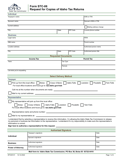 Form STC-06 (EFO00141) Request for Copies of Idaho Tax Returns - Idaho