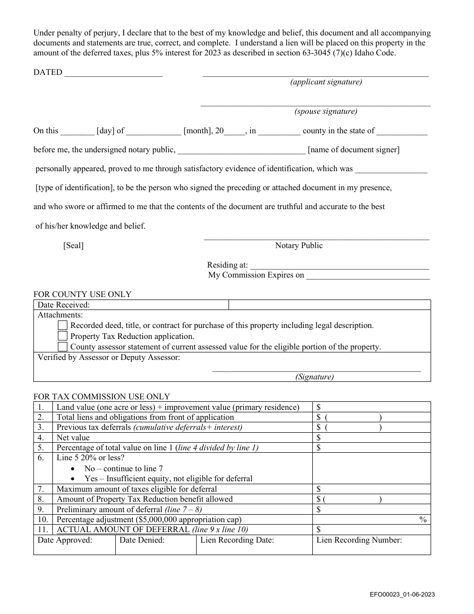 Form EFO00023 Application for Property Tax Deferral - Idaho, Page 2