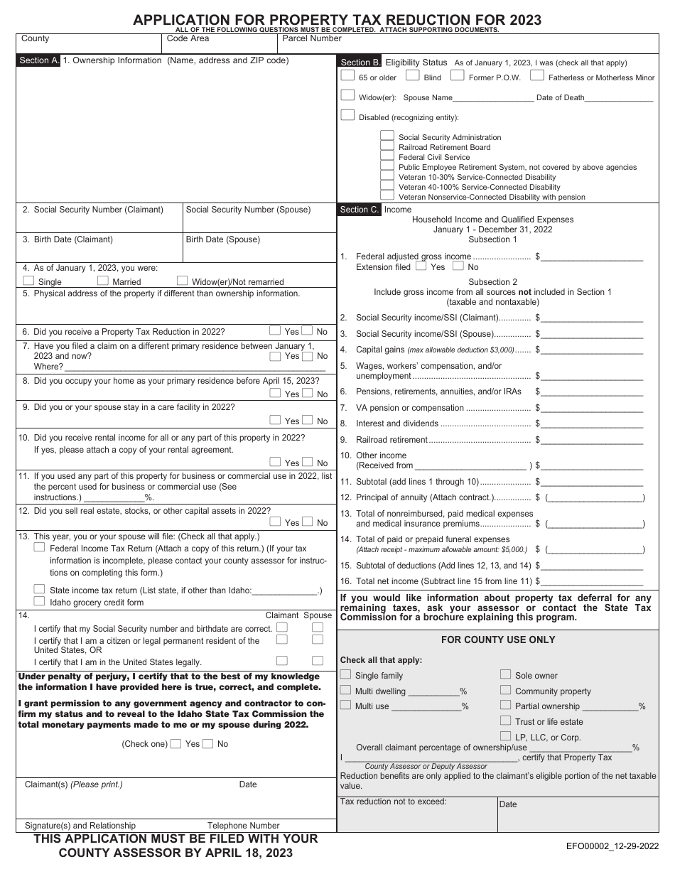 Form EFO00002 Download Printable PDF or Fill Online Application for