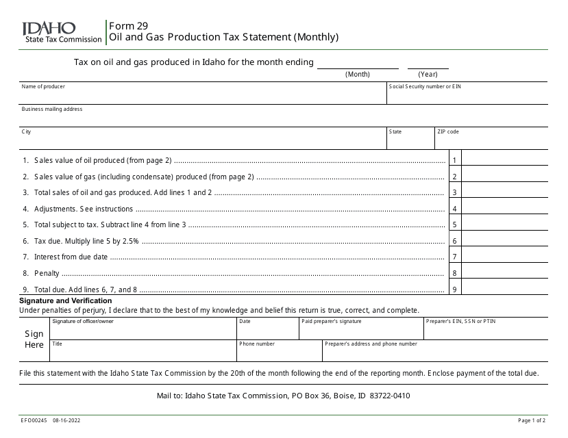 Form 29 (EFO00245)  Printable Pdf