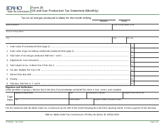 Form 29 (EFO00245) Oil and Gas Production Tax Statement (Monthly) - Idaho