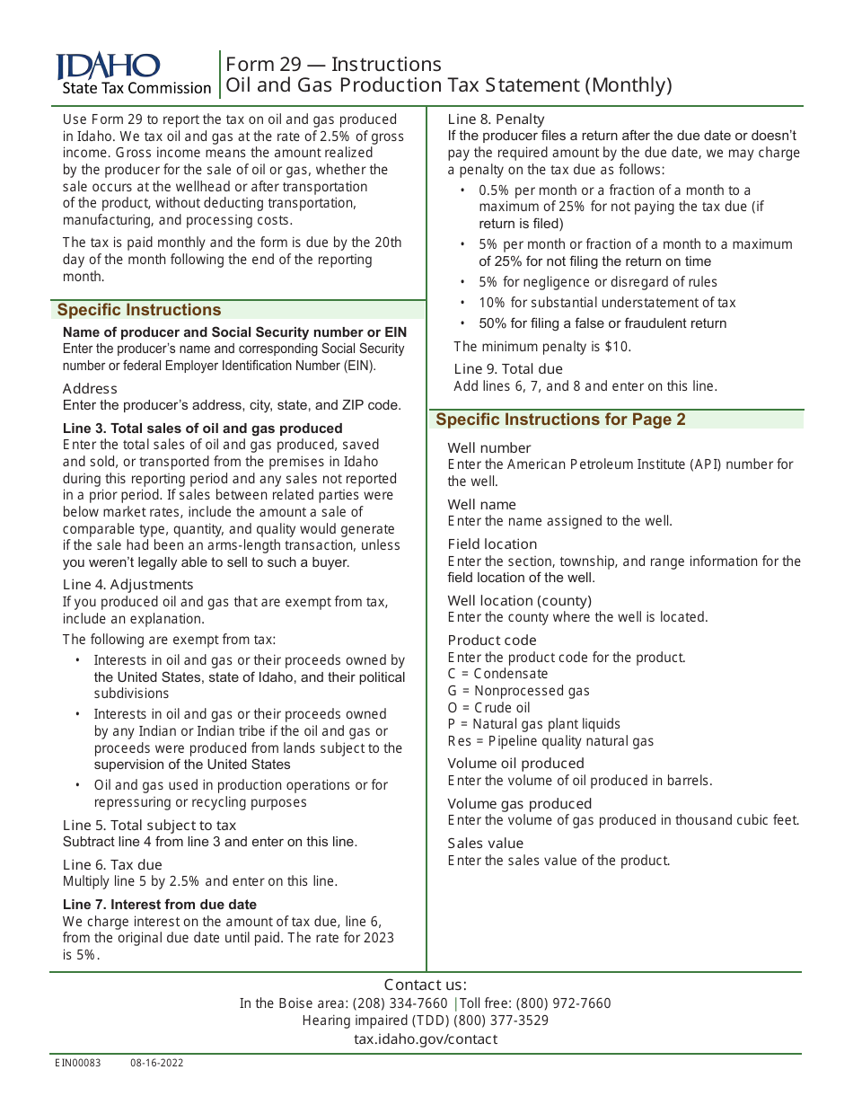 Form 29 (EFO00245) Oil and Gas Production Tax Statement (Monthly) - Idaho, Page 3