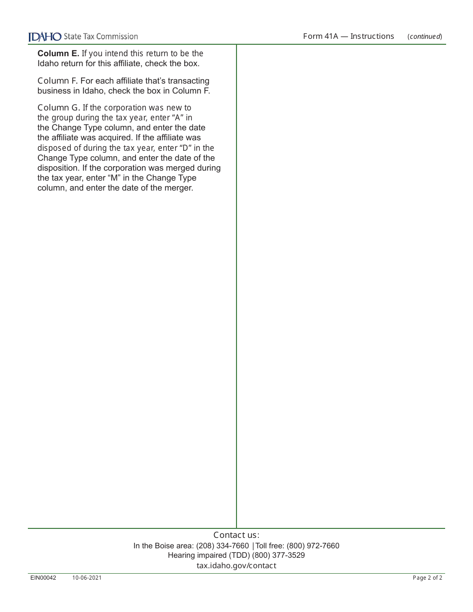 Form 41A (EFO00137) Supplemental Schedule of Affiliated Entities - Idaho, Page 3
