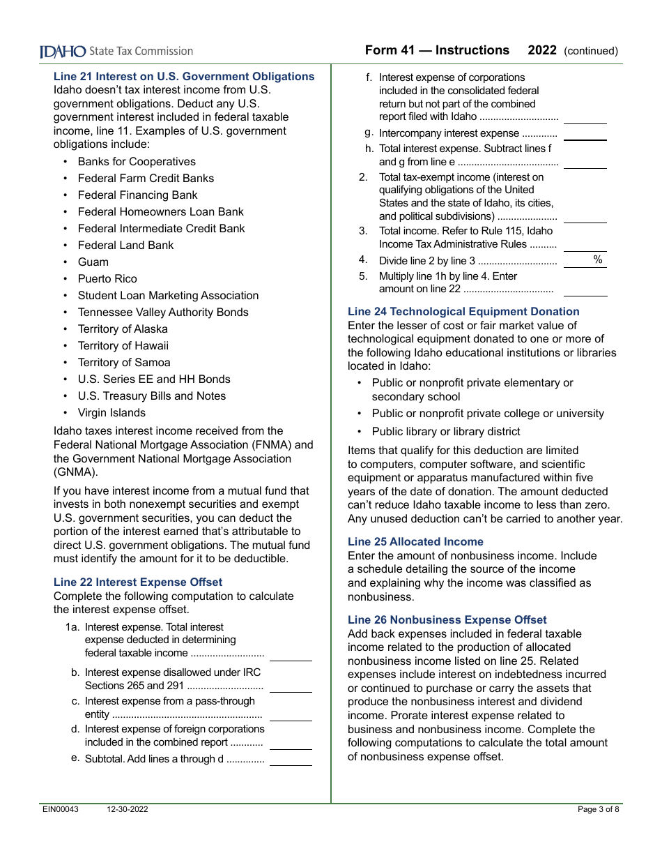 Form 41 (EFO00025) Corporation Income Tax Return - Idaho, Page 5