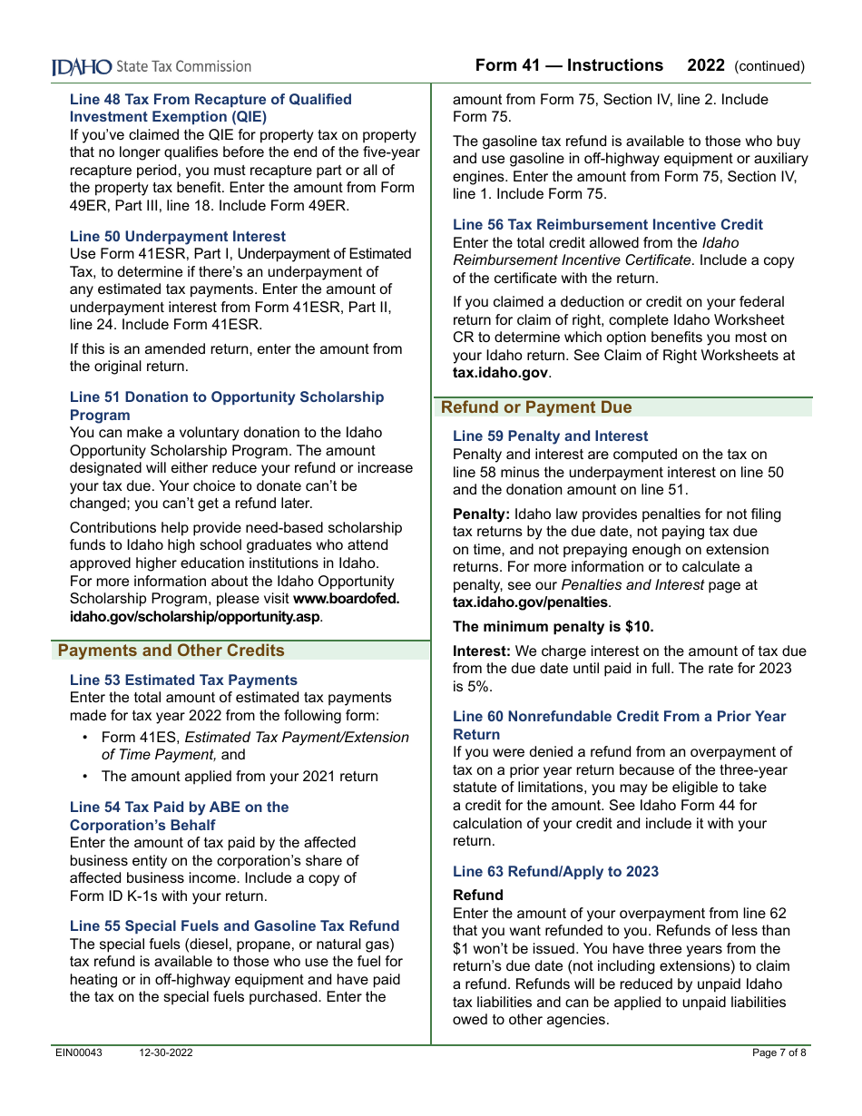 Form 41 (EFO00025) Corporation Income Tax Return - Idaho, Page 9