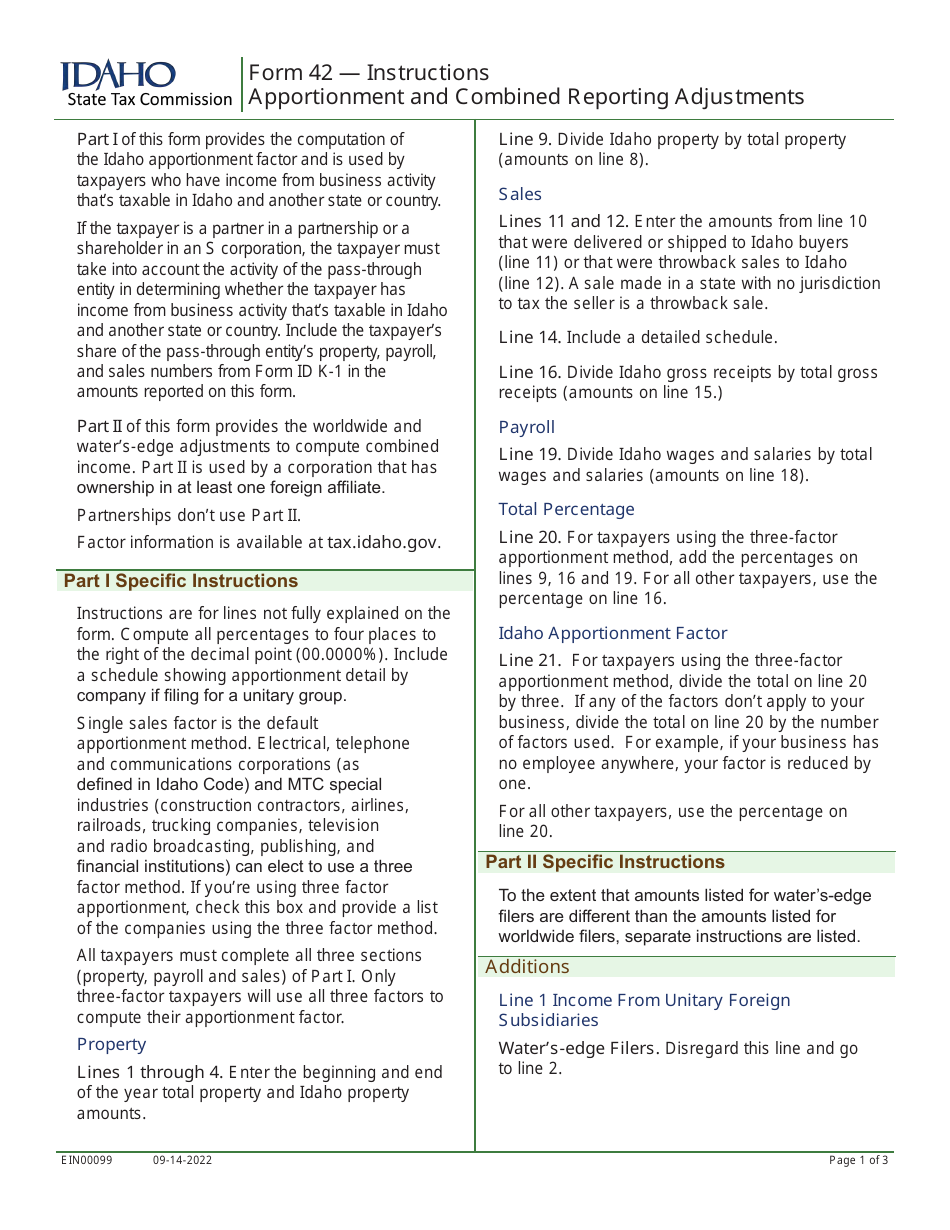 Form 42 (EFO00029) Apportionment and Combined Reporting Adjustments - Idaho, Page 2