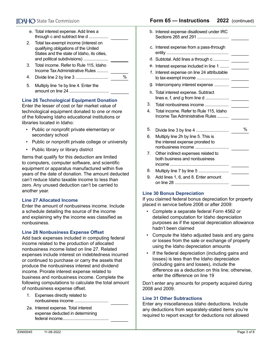 Form 65 (EFO00035) Partnership Return of Income - Idaho, Page 5