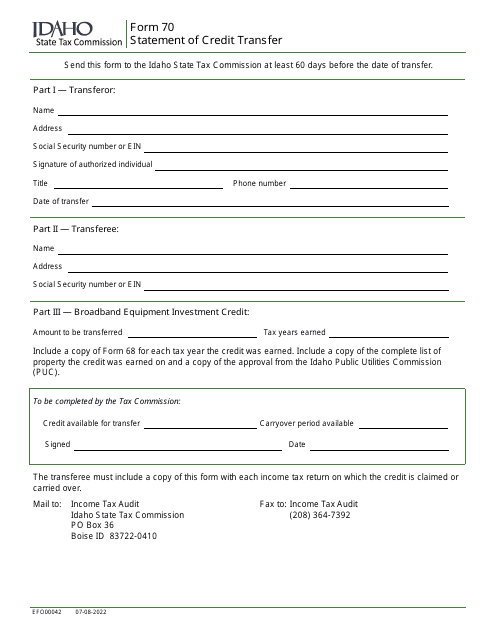 Form 70 (EFO00042)  Printable Pdf