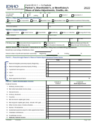 Form ID K-1 (EFO00201) Partner&#039;s, Shareholder&#039;s, or Beneficiary&#039;s Share of Idaho Adjustments, Credits, Etc. - Idaho