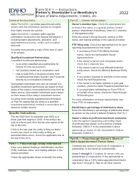 Form ID K-1 (EFO00201) Partner&#039;s, Shareholder&#039;s, or Beneficiary&#039;s Share of Idaho Adjustments, Credits, Etc. - Idaho, Page 5