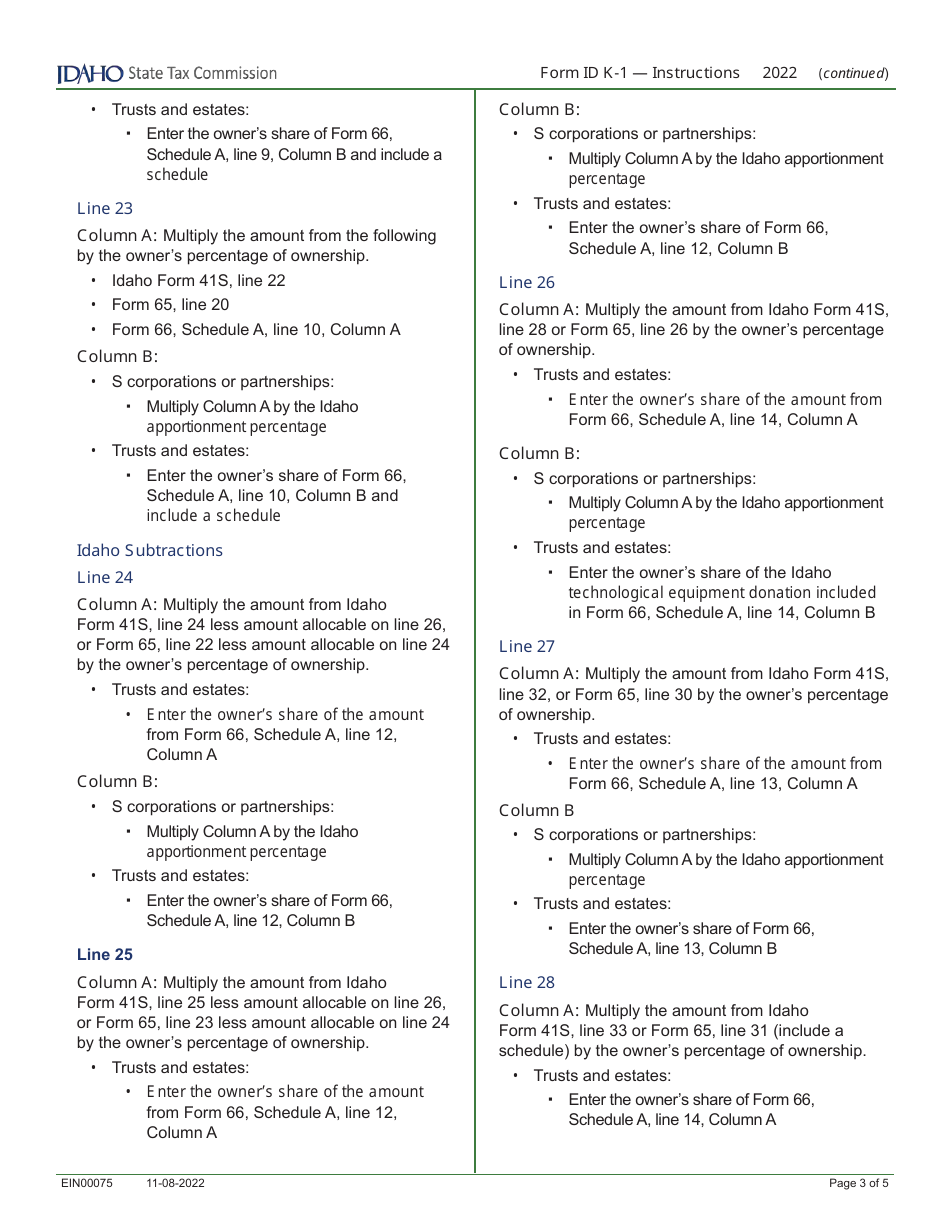 Form ID K-1 (EFO00201) Partners, Shareholders, or Beneficiarys Share of Idaho Adjustments, Credits, Etc. - Idaho, Page 7