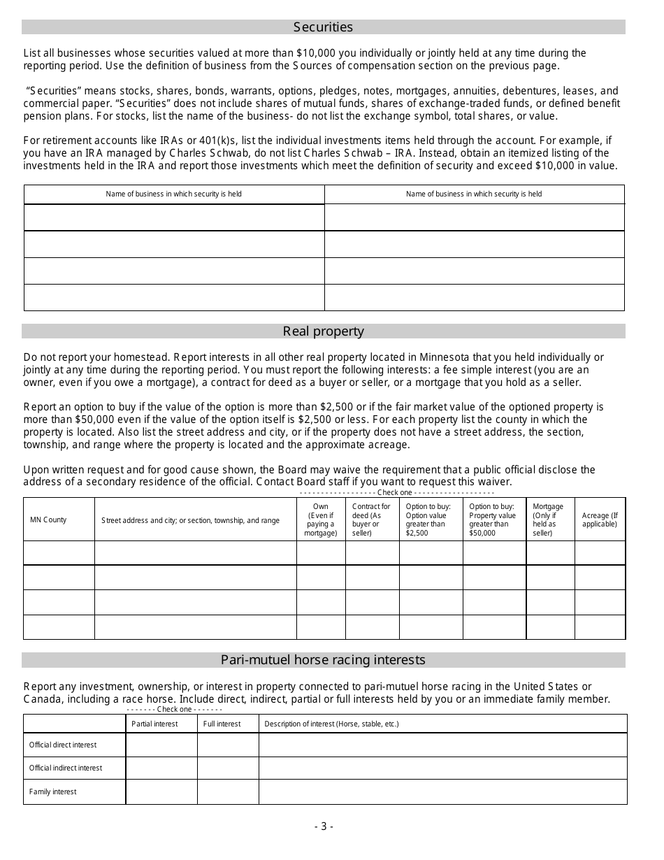 Annual Statement of Economic Interest for Public Officials - Minnesota, Page 3
