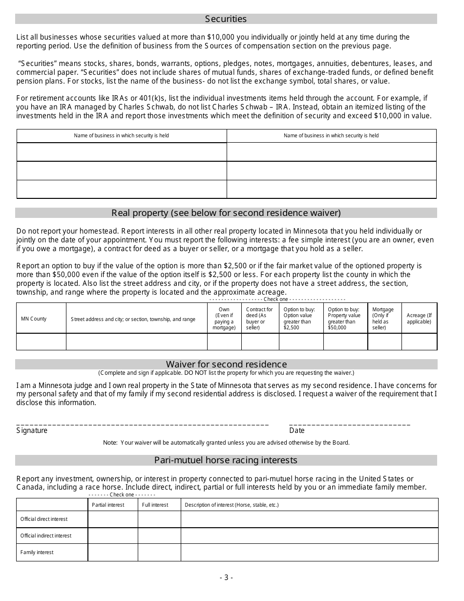 Annual Statement of Economic Interest for Judges - Minnesota, Page 3