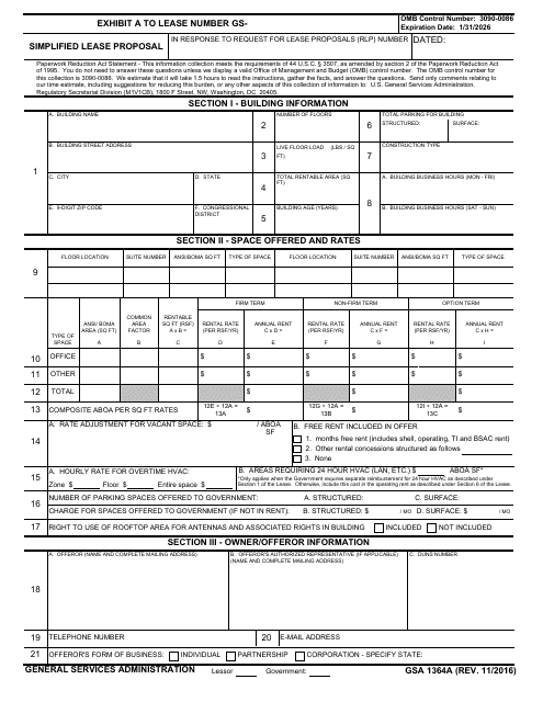 GSA Form 1364A Simplified Lease Proposal