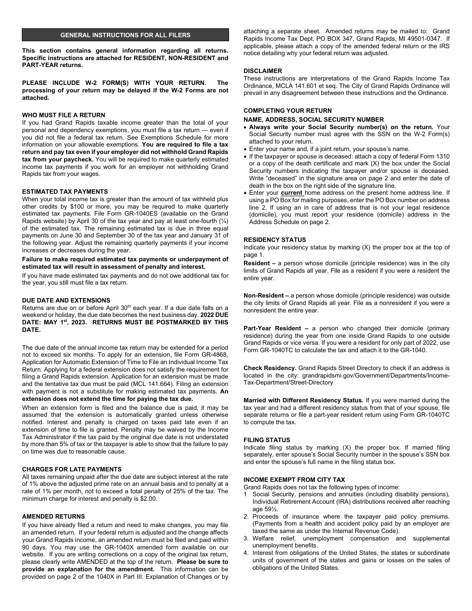 General Instructions for All Filers - City of Grand Rapids, Michigan, Page 1