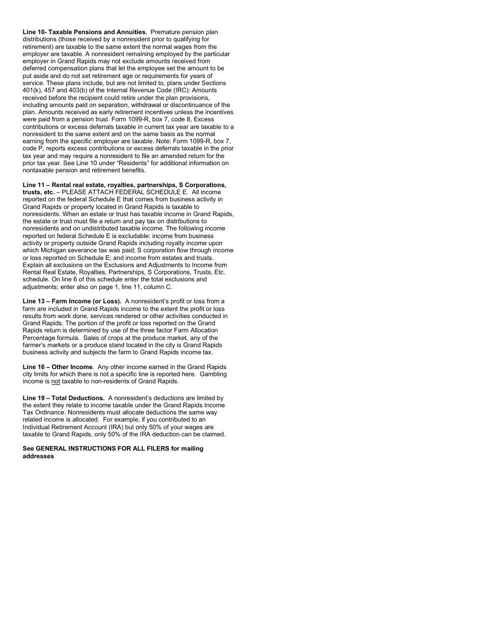 Form GR-1040NR Non-resident Individual Tax Return - City of Grand Rapids, Michigan, Page 3