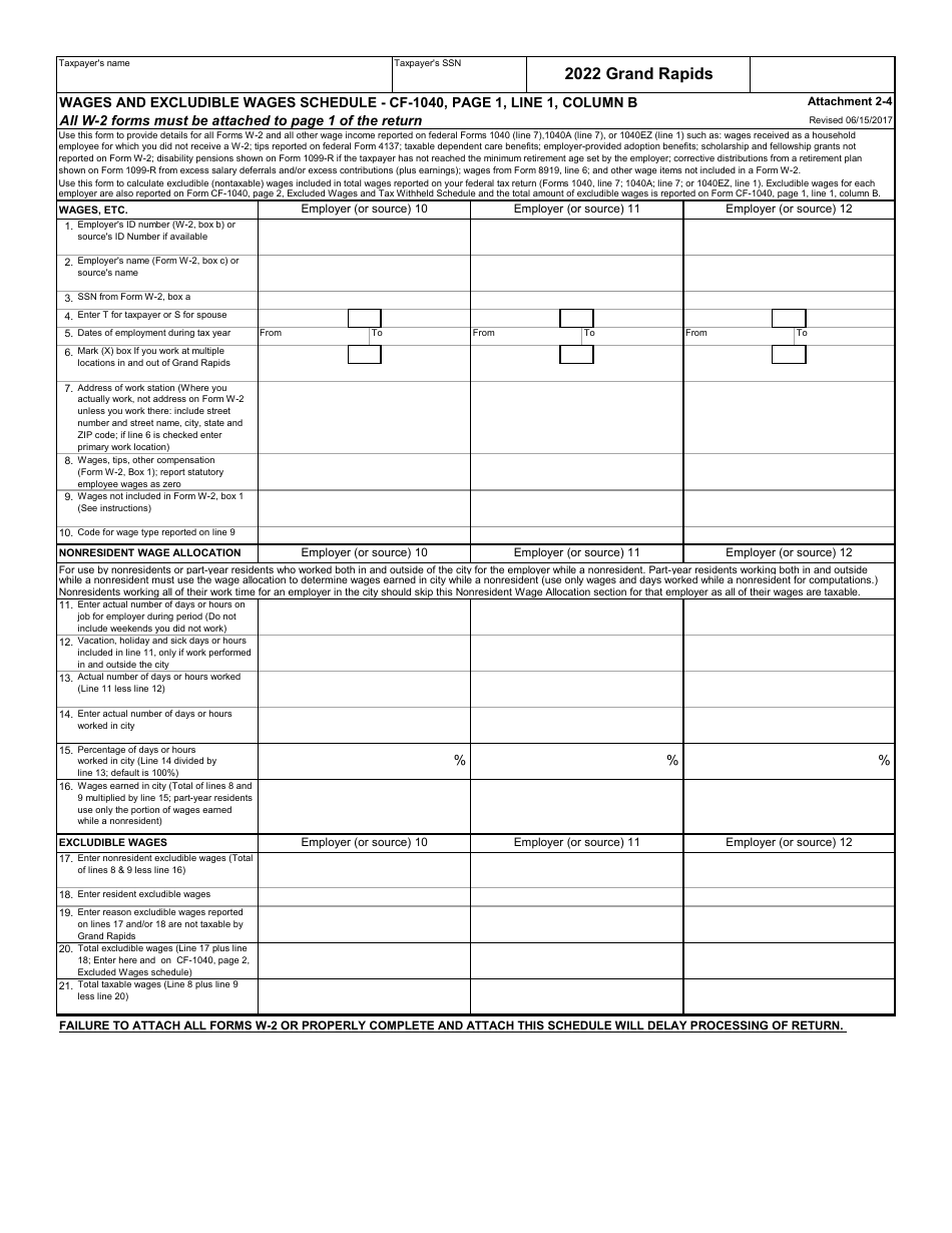 Form GR-1040NR Non-resident Individual Tax Return - City of Grand Rapids, Michigan, Page 9