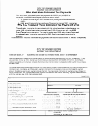 Document preview: Form GR-1040ES-EFT Estimated Income Tax Payment Form - Direct Debit Payment - City of Grand Rapids, Michigan, 2023