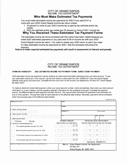 Form GR-1040ES-EFT 2023 Printable Pdf