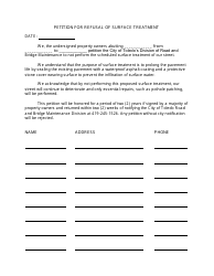 Document preview: Petition for Refusal of Surface Treatment - City of Toledo, Ohio