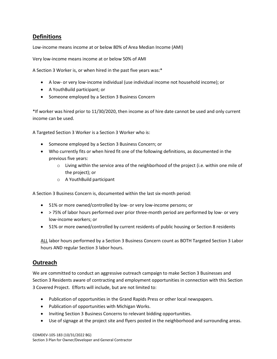 Form COMDEV-105-183 Section 3 Plan for Owner / Developer and General Contractor - City of Grand Rapids, Michigan, Page 3