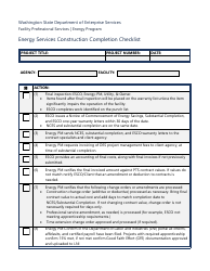 Document preview: Energy Services Construction Completion Checklist - Washington