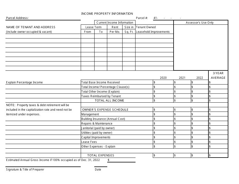 Income Property Expense Worksheet for Assessor's Review - City of Grand Rapids, Michigan, 2022