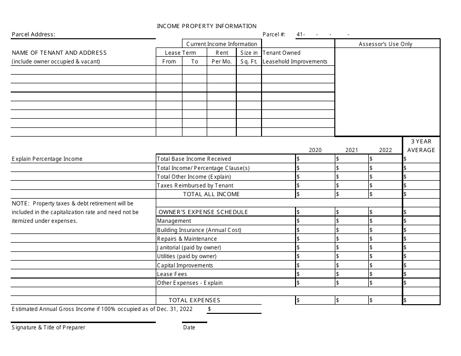 Income Property Expense Worksheet for Assessors Review - City of Grand Rapids, Michigan, Page 1