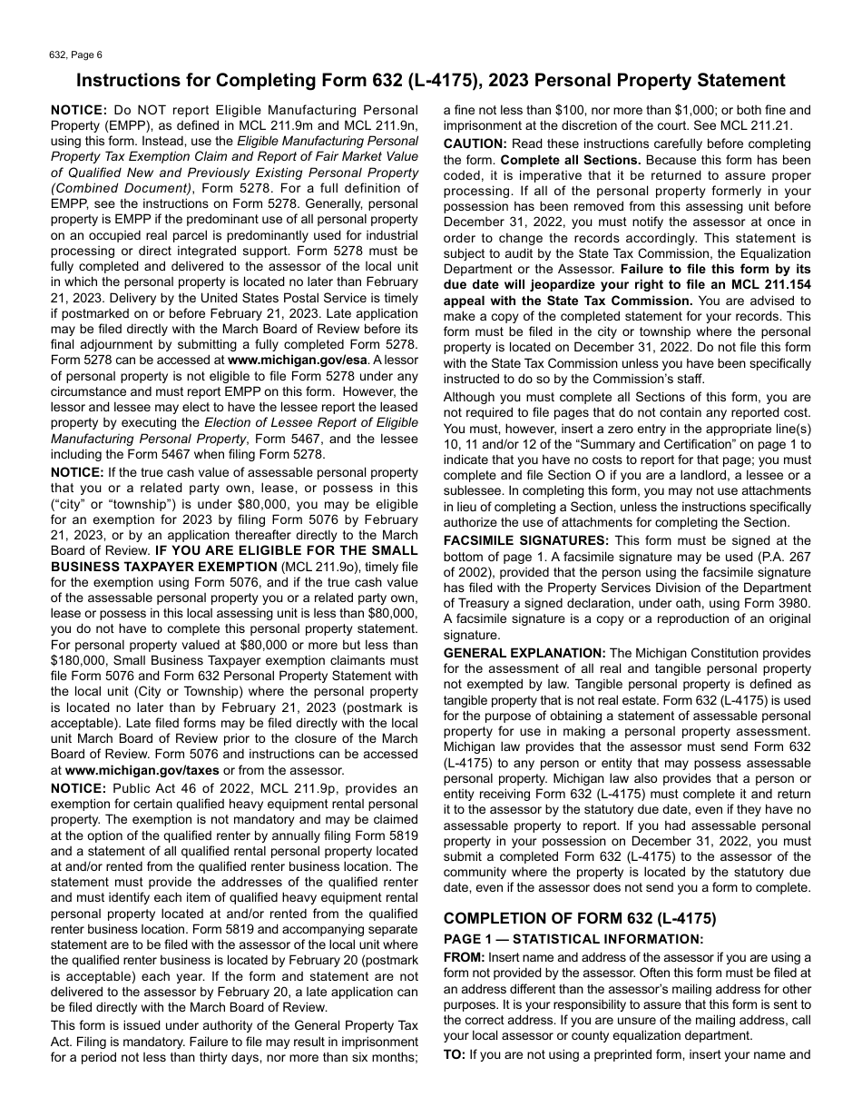 Form L-4175 (632) Personal Property Statement - Michigan, Page 6